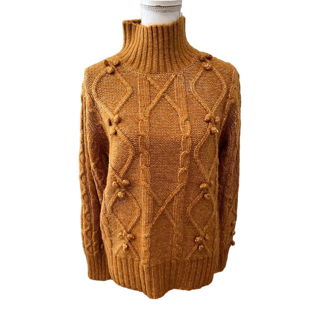 Cupcakes & Cashmere Cable Knit High Neck Sweater Burnt Orange